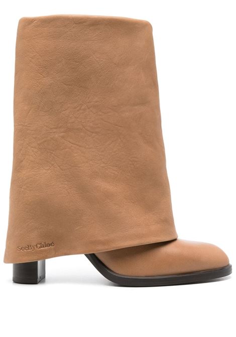 Brown 85mm debossed-logo boots See by Chloé - women